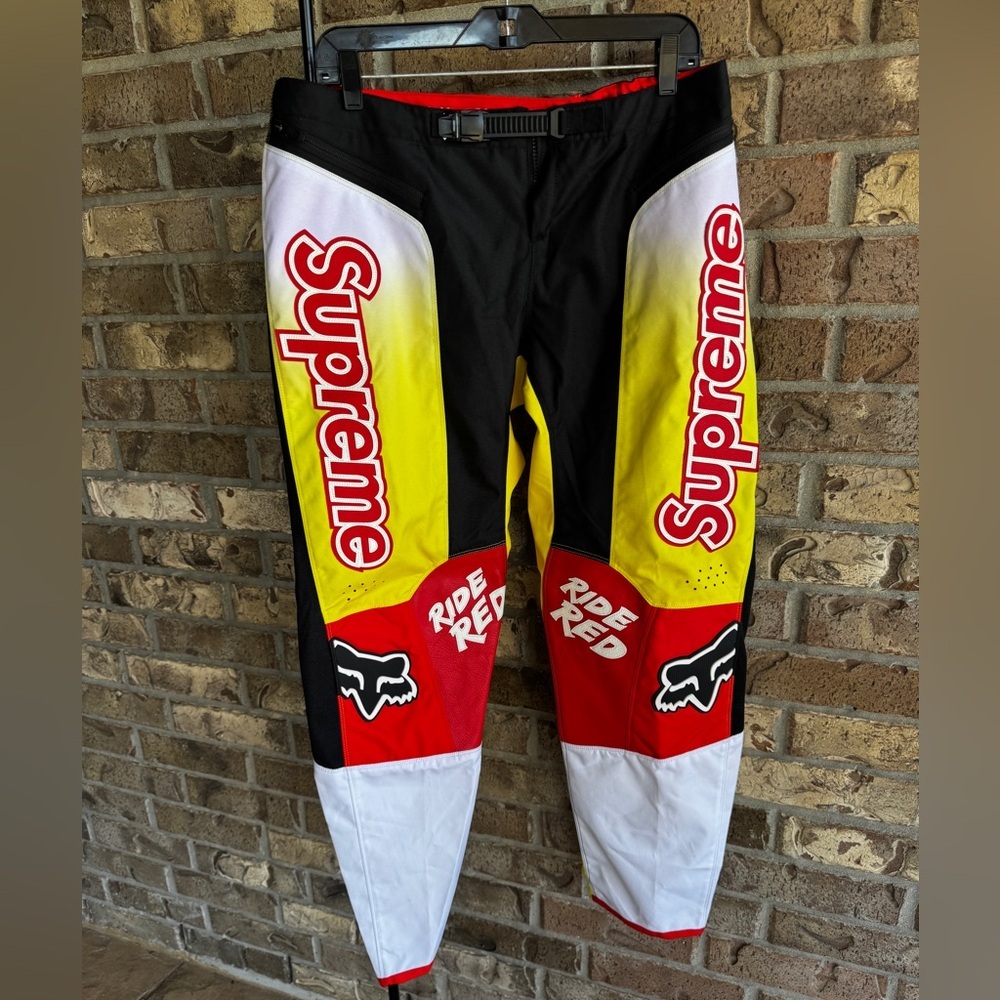 Supreme x Fox Racing Moto Pants Size L Ride Red Black Yellow Authentic